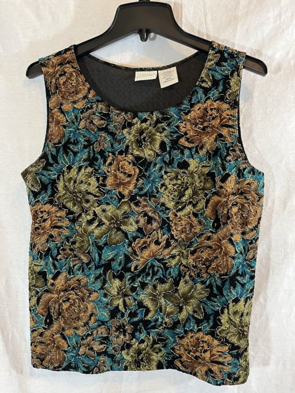 White Stag Women’s Large (12-14) Multicolor Floral w/ Gold Thread Blouse